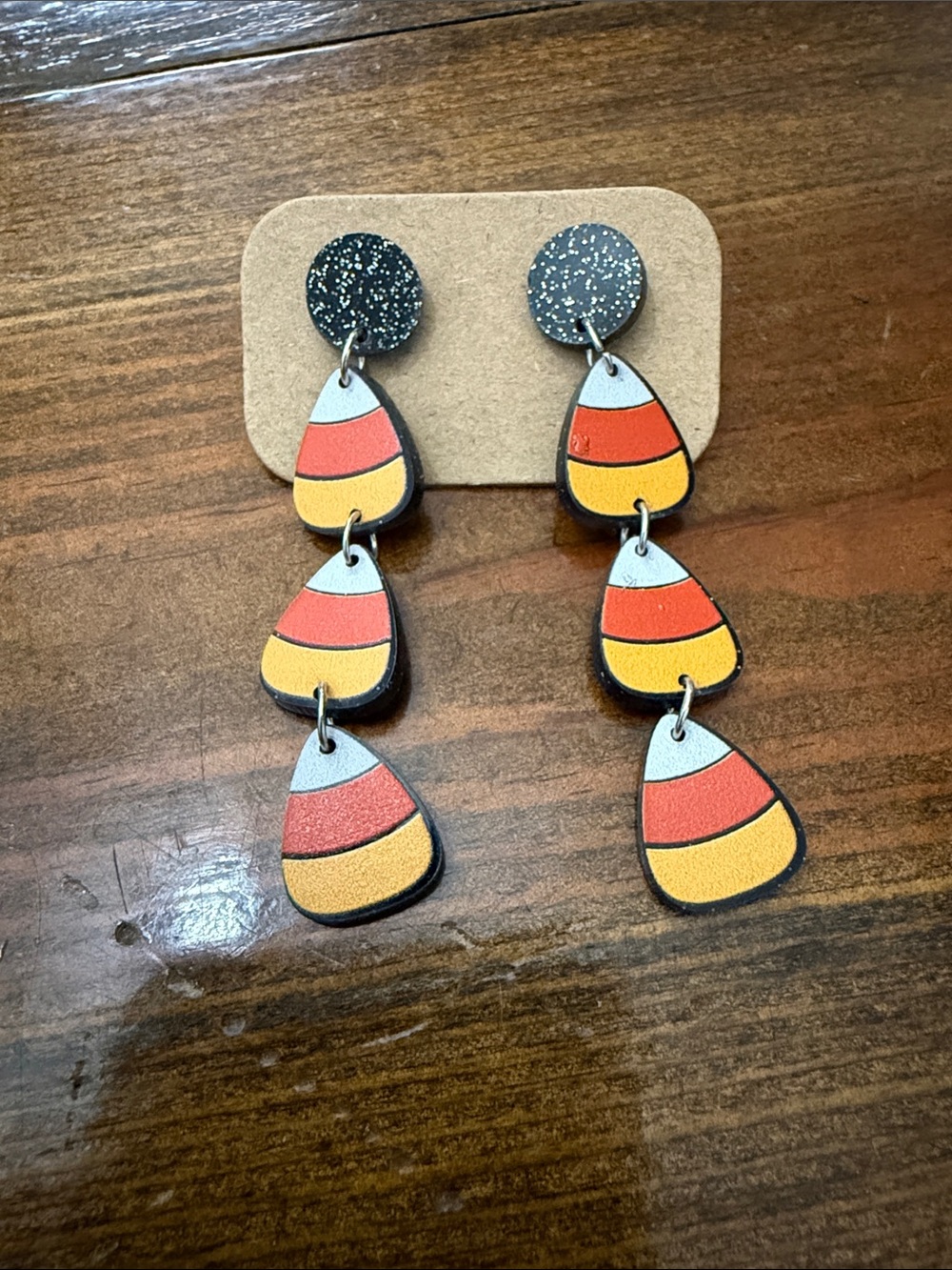 Candy Corn Tiered Drop Earrings in Yellow, Orange & White